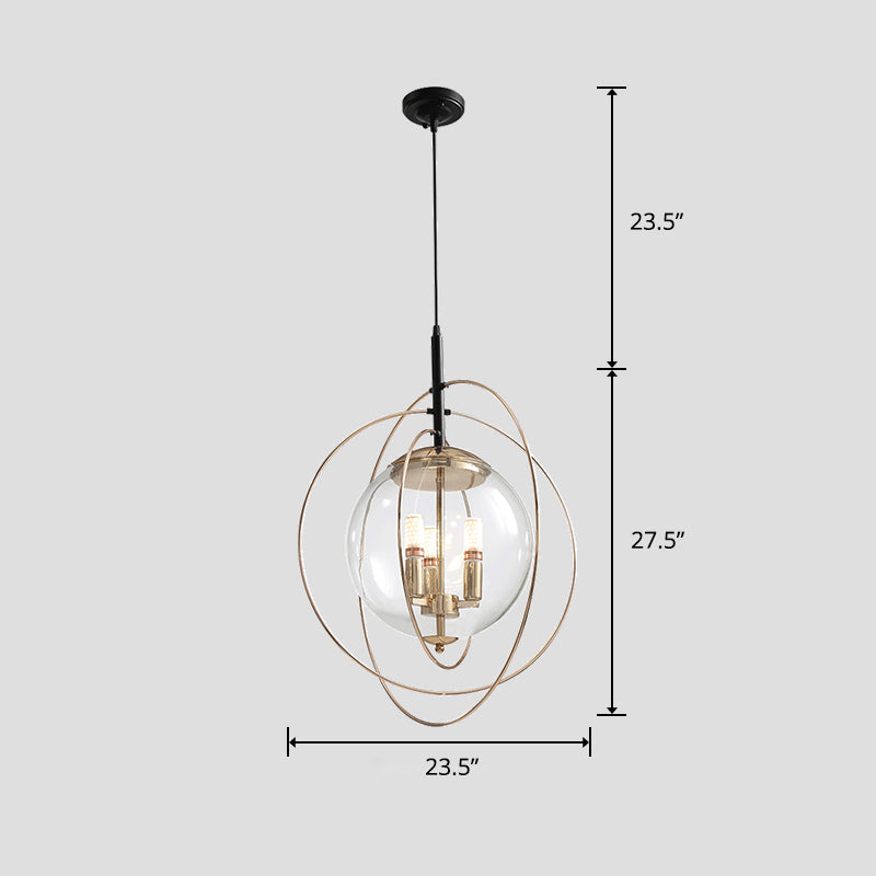 Glass Orbit Globe Pendant Light Postmodern 3 Bulbs Chandelier Lighting Fixture for Restaurant
