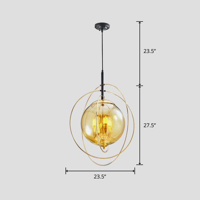 Glass Orbit Globe Pendant Light Postmodern 3 Bulbs Chandelier Lighting Fixture for Restaurant