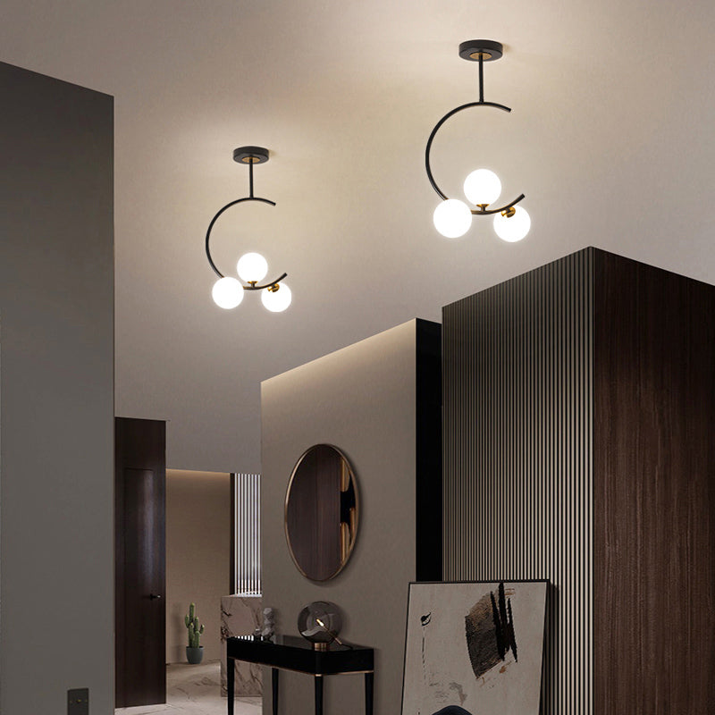 Ball Lampada appesa al vetro opalino semplicità lampadario lampadario con braccio c per camera da letto