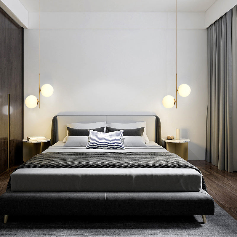 Opaque Glass Spherical Chandelier Minimalism 2-Head Gold Suspension Light for Dining Room