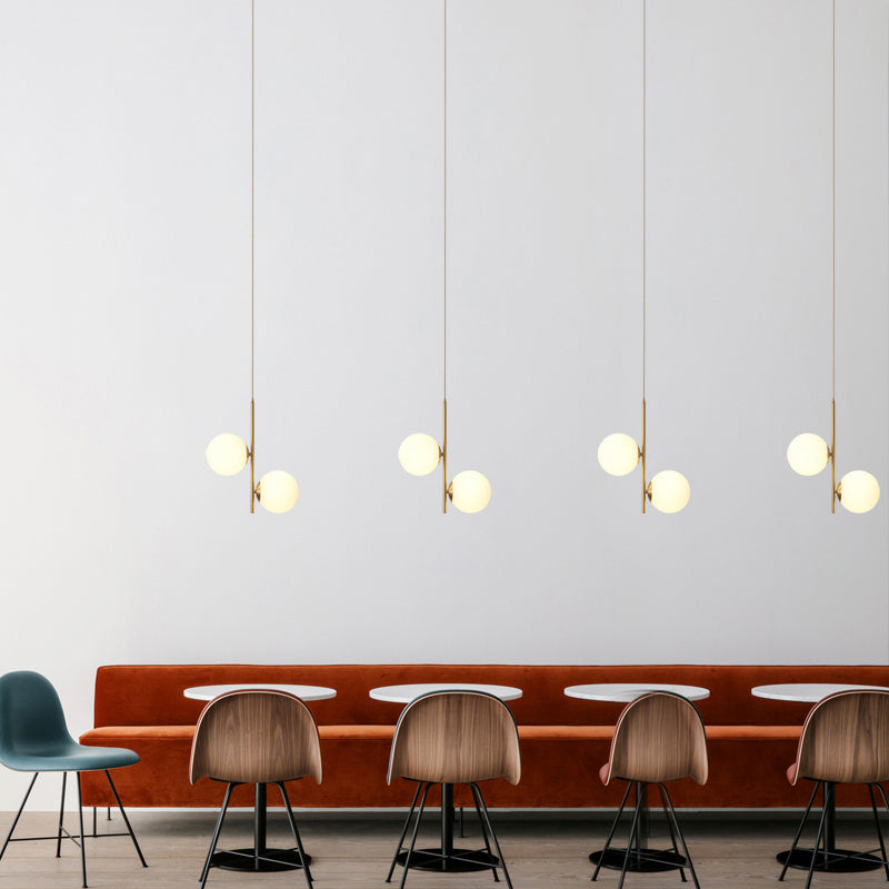 Opaque Glass Spherical Chandelier Minimalism 2-Head Gold Suspension Light for Dining Room