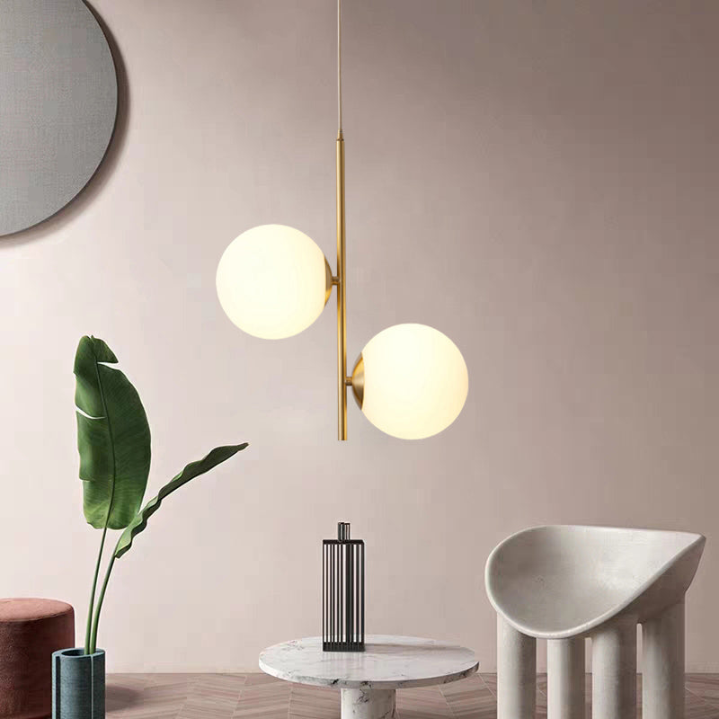 Opaque Glass Spherical Chandelier Minimalism 2-Head Gold Suspension Light for Dining Room