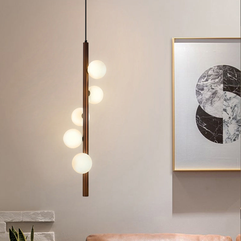 Opal Glass Orbs Pendant Lighting Minimalistic Hanging Chandelier for Living Room