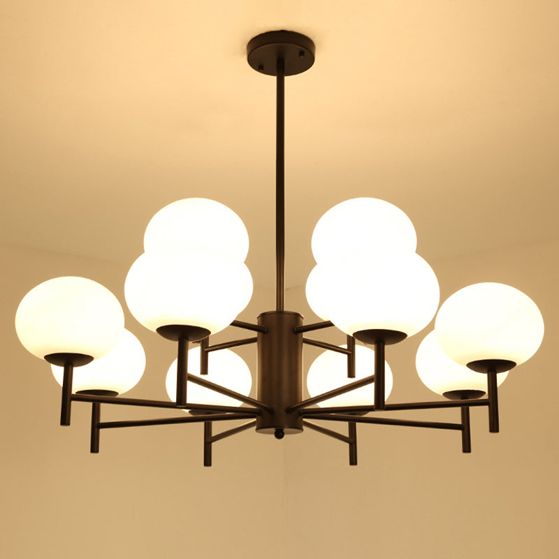 Oval Living Room Suspension Light Fixture Cream Glass Postmodern Ceiling Chandelier