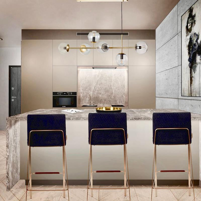 Minimalism 6 Bulbs Island Lamp Brass Ball Suspension Light with Glass Shade for Restaurant