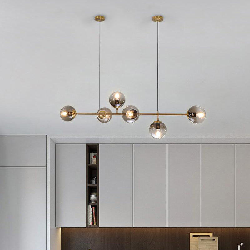 Minimalismo 6 lampadina isola lampada a sfera in ottone Sospensione con tonalità di vetro per ristorante