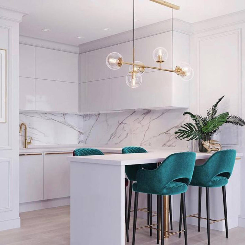 Minimalismo 6 lampadina isola lampada a sfera in ottone Sospensione con tonalità di vetro per ristorante