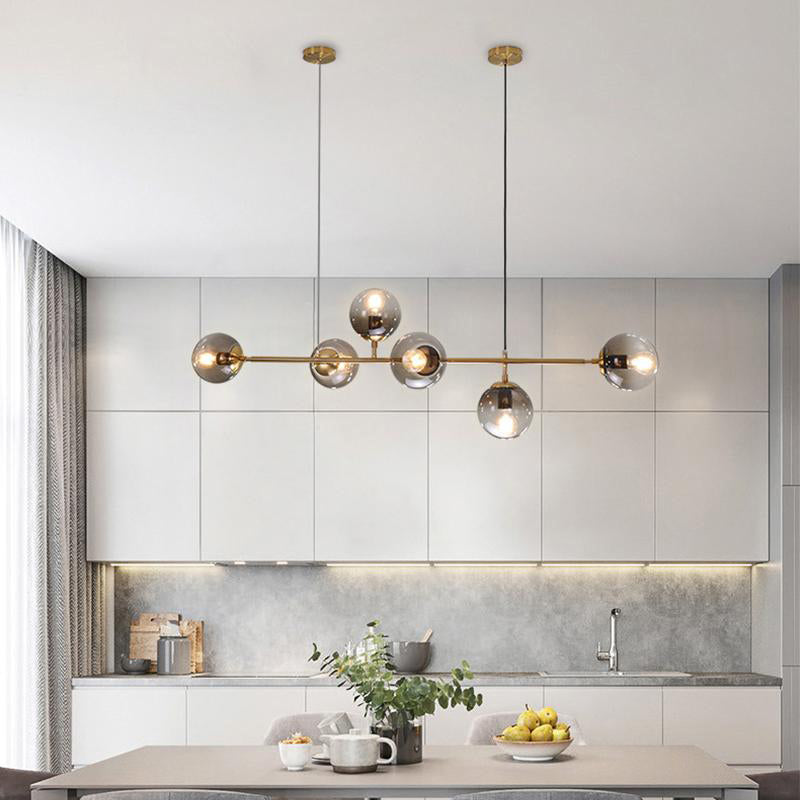 Minimalismo 6 lampadina isola lampada a sfera in ottone Sospensione con tonalità di vetro per ristorante