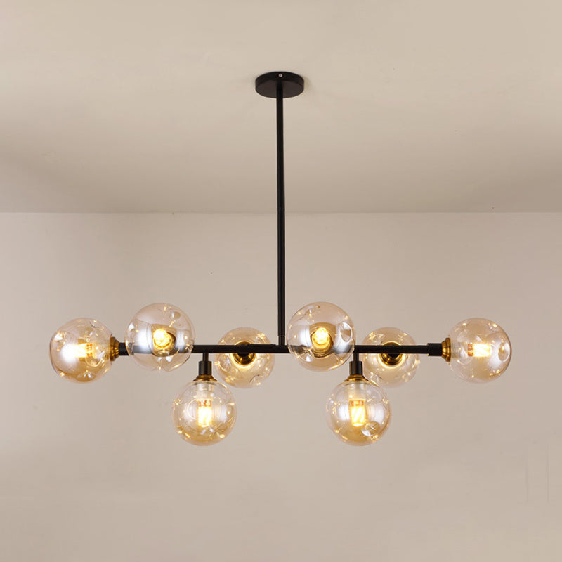 Modern Dimpled Ball Suspension Lighting Mouth-Blown Glass Dining Room Island Light in Black