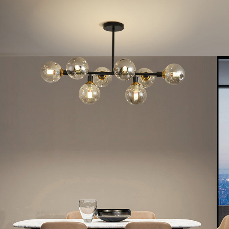 Modern Dimpled Ball Suspension Lighting Mouth-Blown Glass Dining Room Island Light in Black
