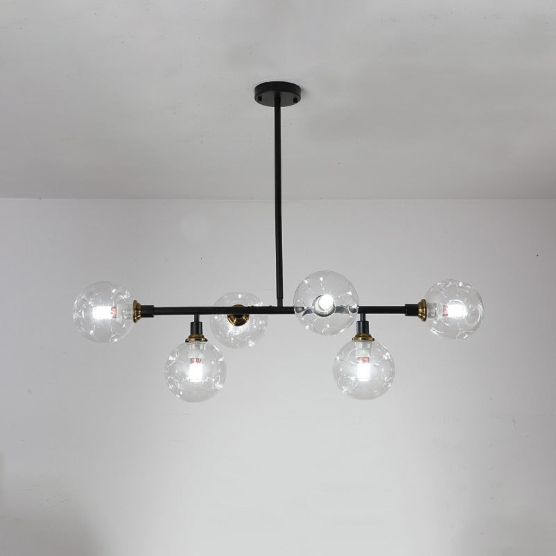 Modern Dimpled Ball Suspension Lighting Mouth-Blown Glass Dining Room Island Light in Black