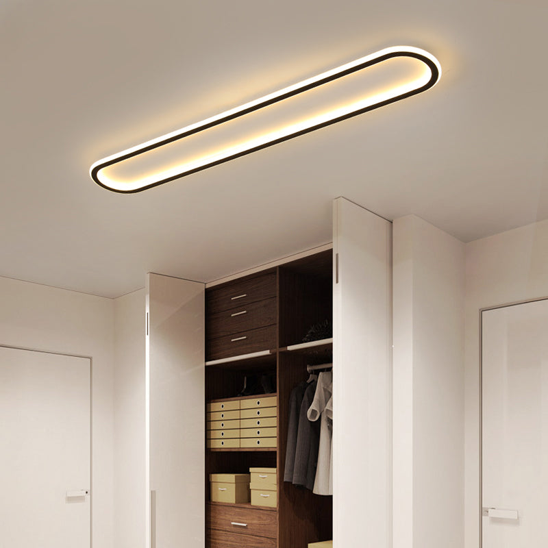 Lámpara de techo Led oblonga acrílica, montaje empotrado, minimalismo, acabado negro, montaje empotrado para pasillo
