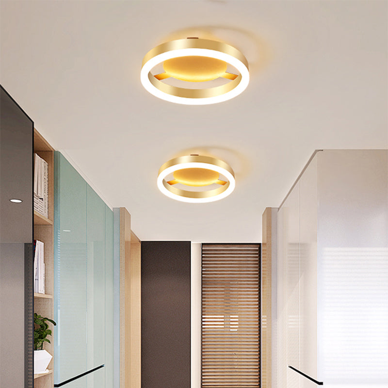 Aluminum Frame LED Ceiling Mount Light Minimalist Gold Finish Flushmount for Corridor