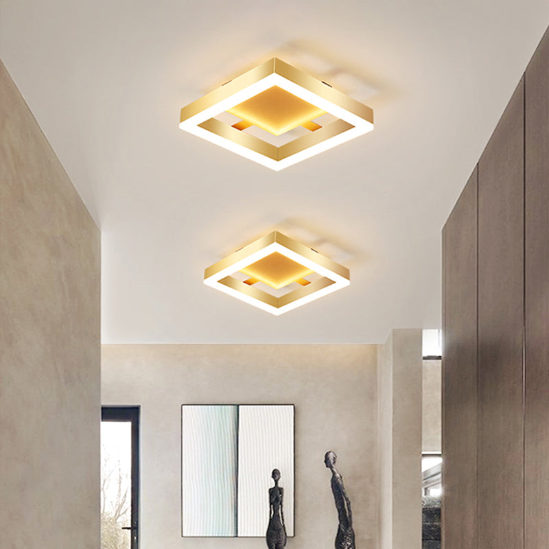 Aluminum Frame LED Ceiling Mount Light Minimalist Gold Finish Flushmount for Corridor