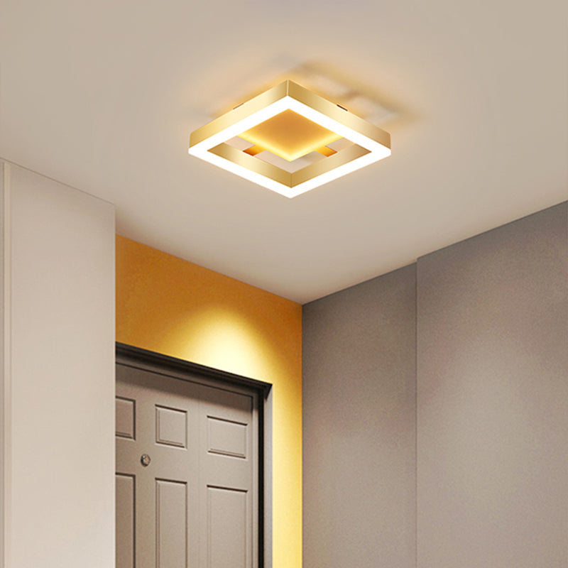 Aluminum Frame LED Ceiling Mount Light Minimalist Gold Finish Flushmount for Corridor