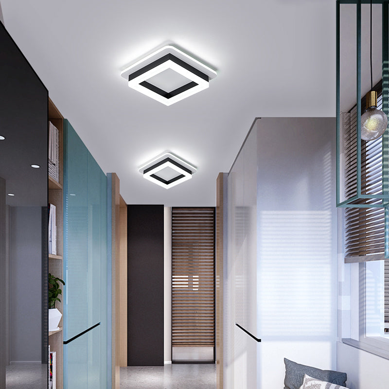 Small Corridor Flush Ceiling Light Fixture Metal Minimalist LED Flush Mount with Acrylic Diffuser