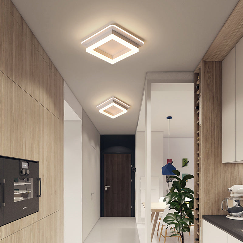 Small Corridor Flush Ceiling Light Fixture Metal Minimalist LED Flush Mount with Acrylic Diffuser