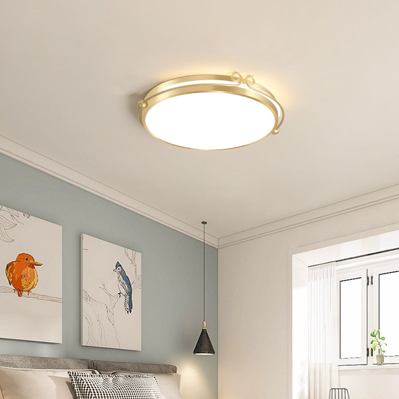 Gold Finish Rund Flush Licht Einfache Acryl LED Deckenhalterung Lampe mit Wirbeldekoration