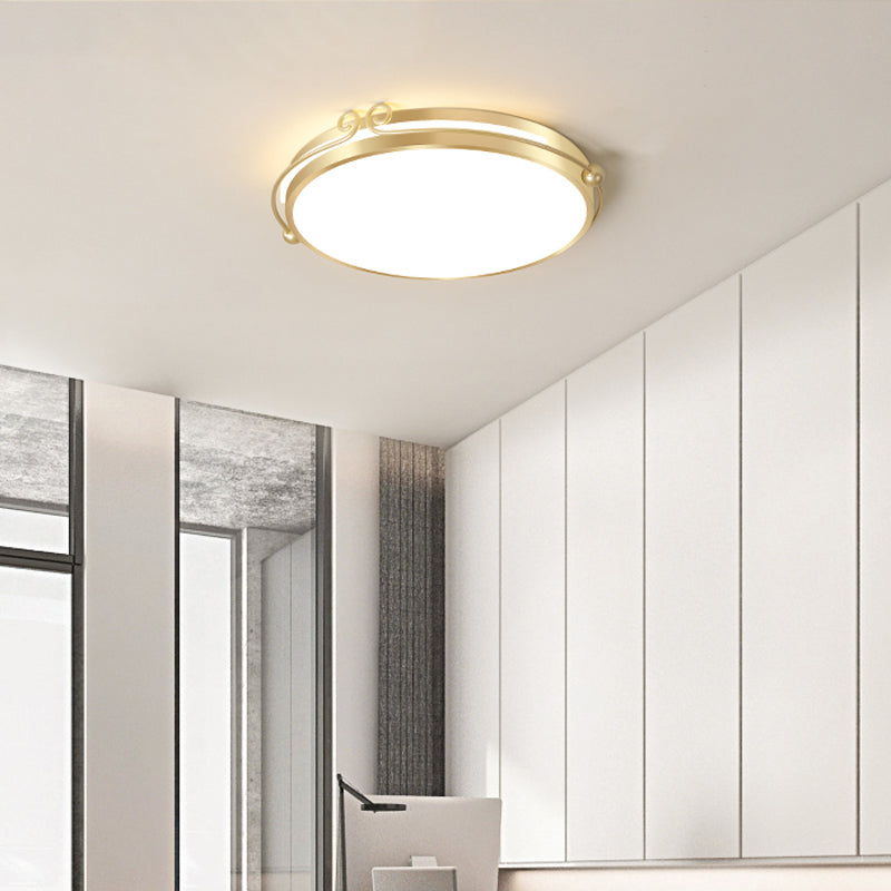 Gold Finish Rund Flush Licht Einfache Acryl LED Deckenhalterung Lampe mit Wirbeldekoration