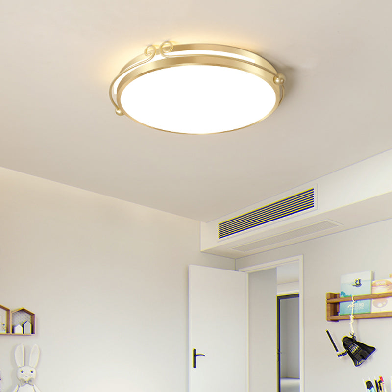 Gold Finish Rund Flush Licht Einfache Acryl LED Deckenhalterung Lampe mit Wirbeldekoration