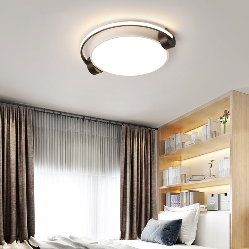 Figure Wearing Headphone Ceiling Lamp Nordic Acrylic Black-White Flush Mounted Light for Dorm Room