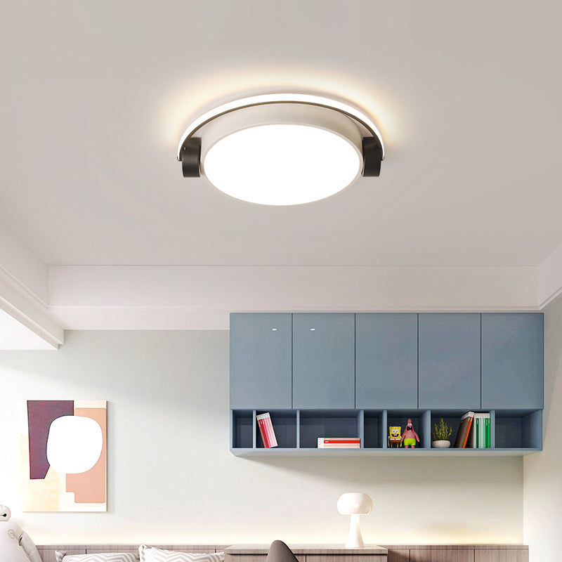 Figure Wearing Headphone Ceiling Lamp Nordic Acrylic Black-White Flush Mounted Light for Dorm Room
