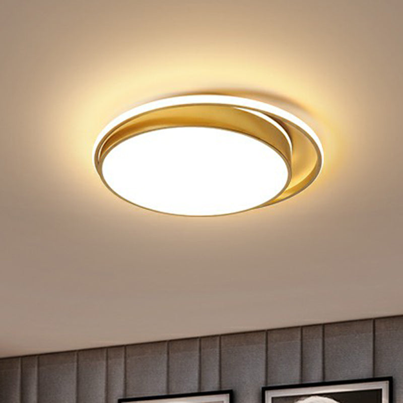 Bedroom LED Ceiling Mounted Light Simple Gold Finish Flushmount with Round Acrylic Shade
