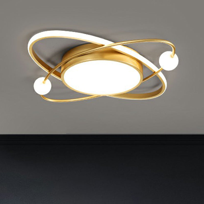 Gold Finish Orbit LED Flush Mount Lamp Minimalisme Acrylique Ceiling Lighting for Bedroom