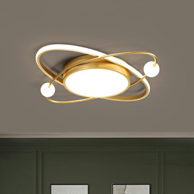 Gold Finish Orbit LED Flush Mount Lamp Minimalistic Acrylic Ceiling Lighting for Bedroom