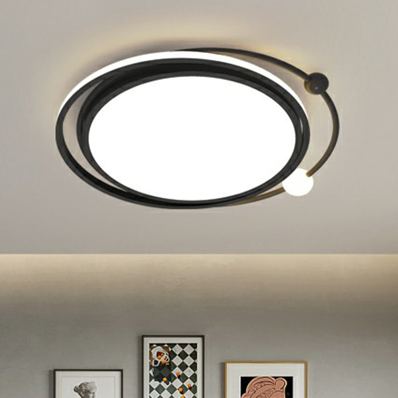 Simple Planetary Orbit Flush Mounted Light Acrylic Bedroom LED Round Ceiling Fixture in Black