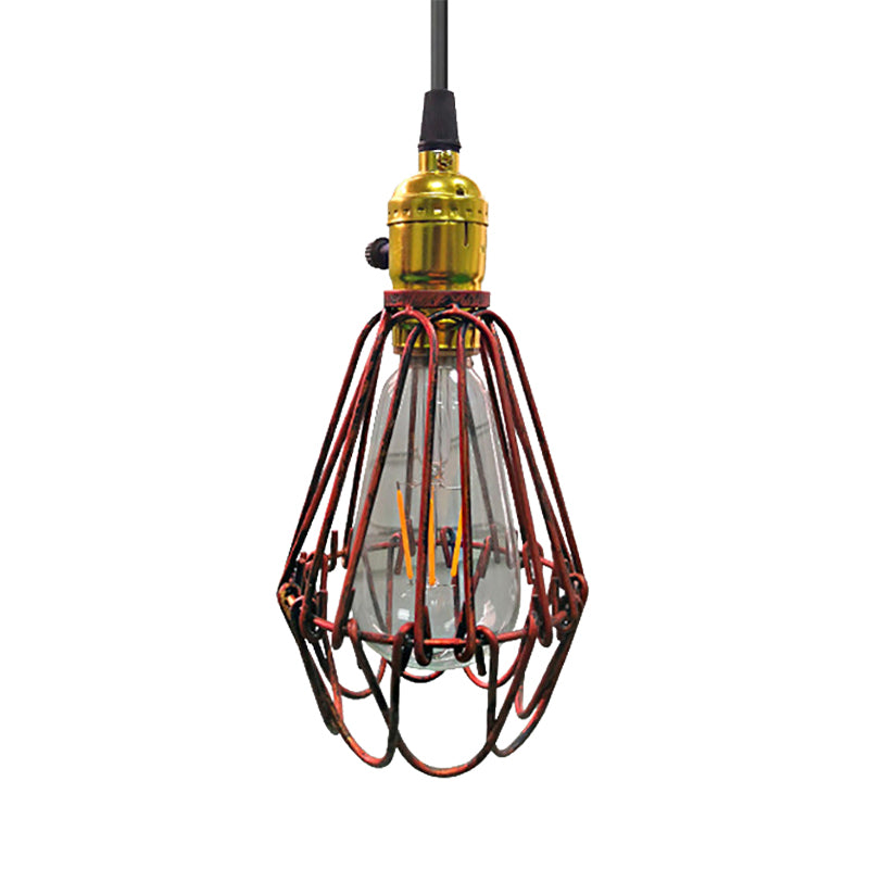 Metal Wire Frame Ceiling Pendant Light Farmhouse Style 1 Light Living Room Hanging Lamp in Aged Silver/Antique Copper