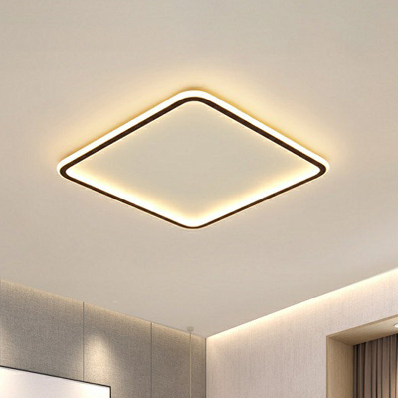 Ultrathin Square LED Flush Light Fixture Minimalist Acrylic Bedroom Ceiling Lamp in Black