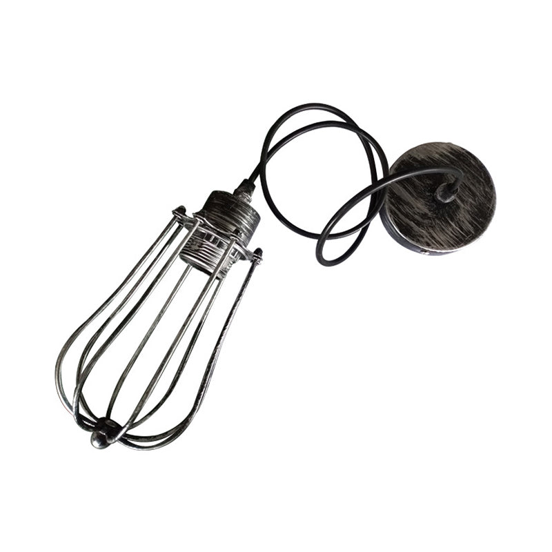 Wrought Iron Caged Hanging Pendant Light Rustic Industrial 1 Head Coffee Shop Suspension Light in Aged Silver/Weathered Copper