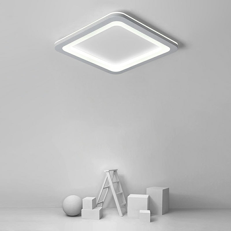 White Square Ultrathin Flush Mount Lamp Minimalistic Acrylic LED Ceiling Light for Bedroom