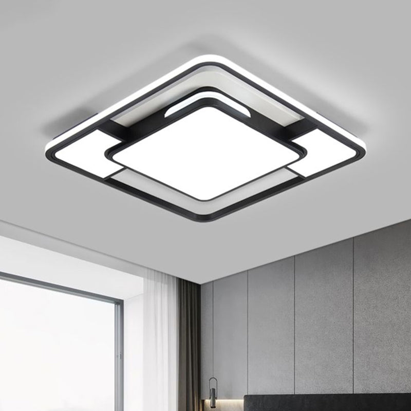 Square Ceiling Flush Mount Light Modern Acrylic Black and White LED Flushmount for Bedroom