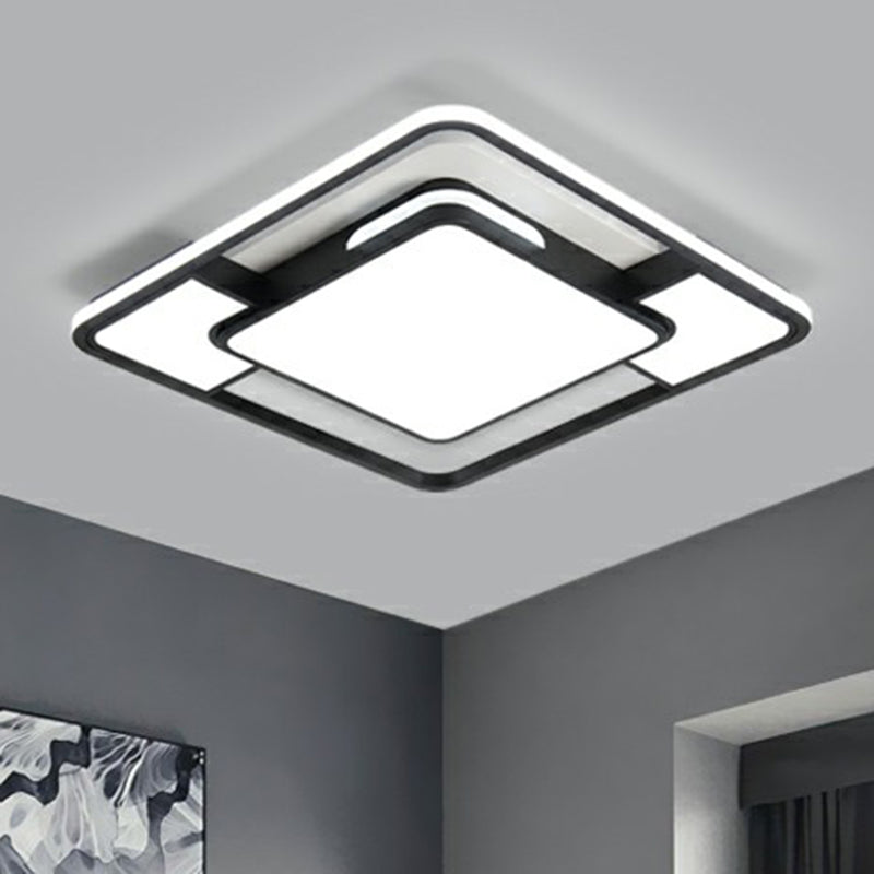 Square Ceiling Flush Mount Light Modern Acrylic Black and White LED Flushmount for Bedroom