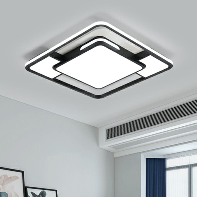 Square Ceiling Flush Mount Light Modern Acrylic Black and White LED Flushmount for Bedroom