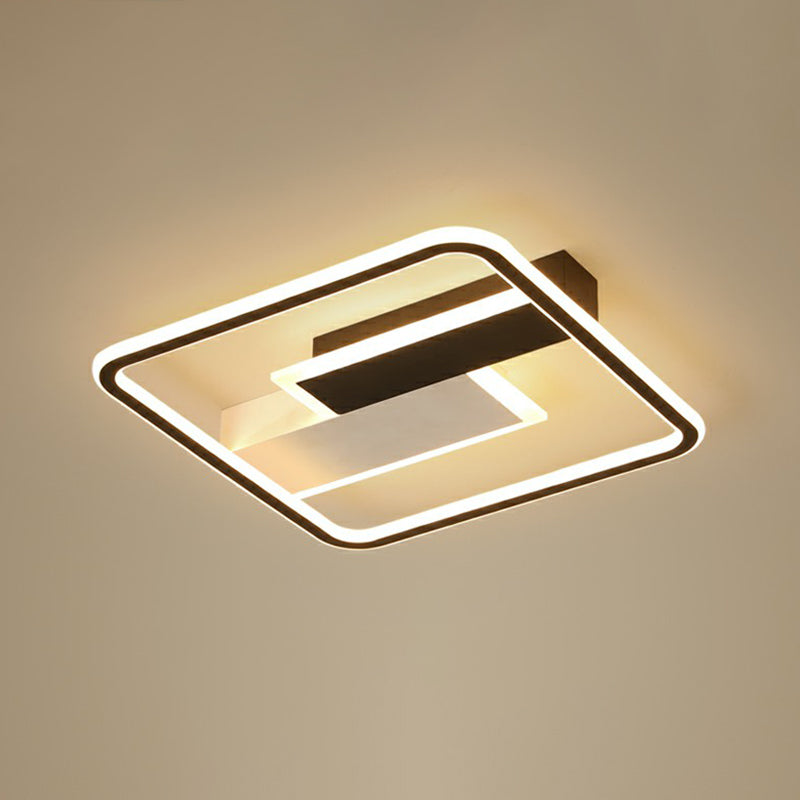 Contemporary LED Ceiling Flush Light Black-White Rectangular Flush Mount Fixture with Acrylic Shade