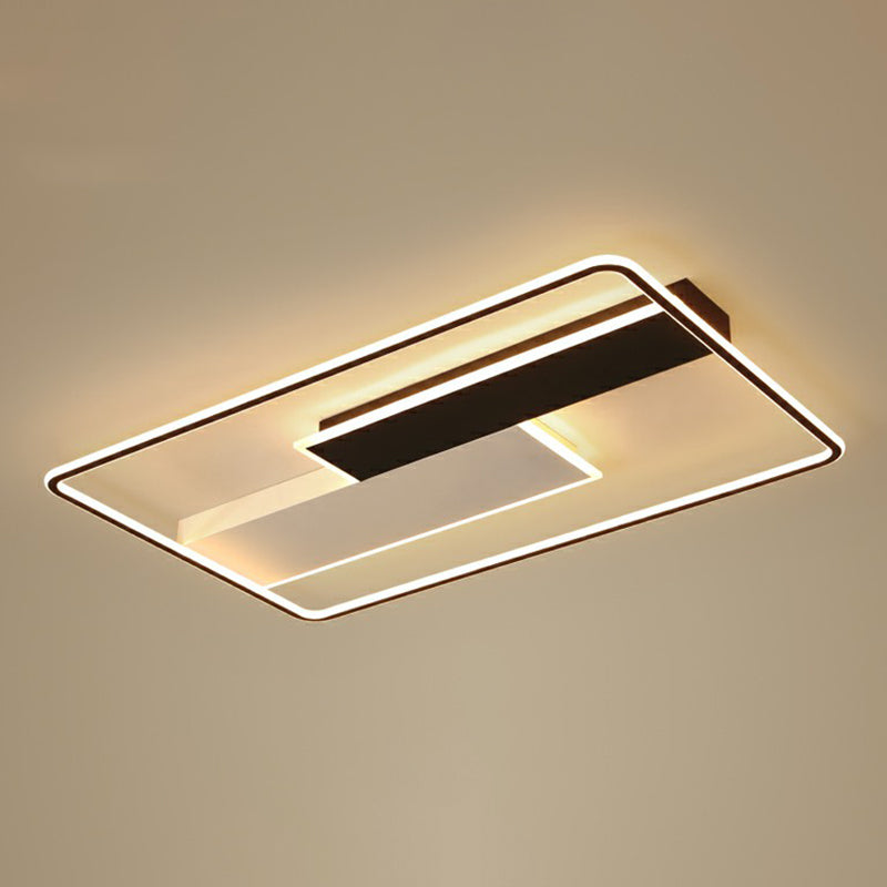 Contemporary LED Ceiling Flush Light Black-White Rectangular Flush Mount Fixture with Acrylic Shade
