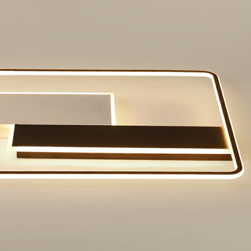 Contemporary LED Ceiling Flush Light Black-White Rectangular Flush Mount Fixture with Acrylic Shade