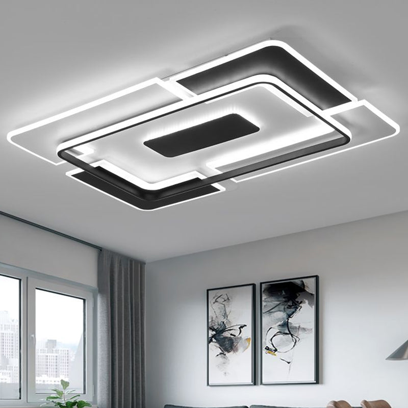 Lámpara empotrada rectangular, lámpara de techo minimalista de metal para salón, en blanco y negro