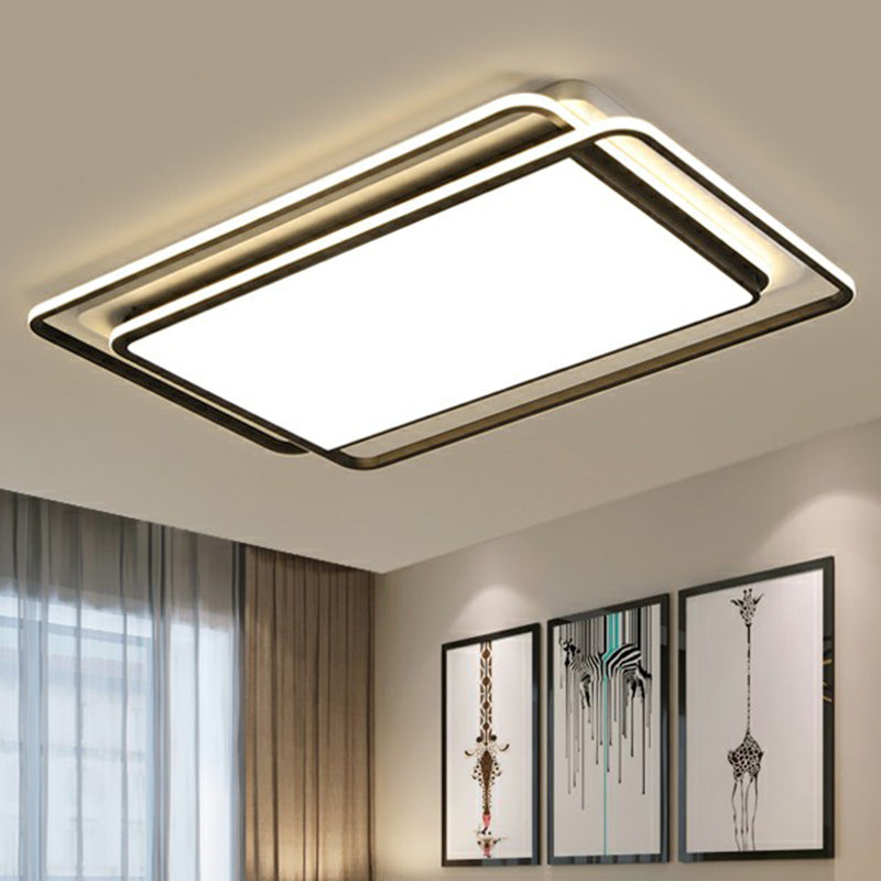 Black-White Rectangle LED Ceiling Light Contemporary Acrylic Flush Mount Light Fixture fro Living Room