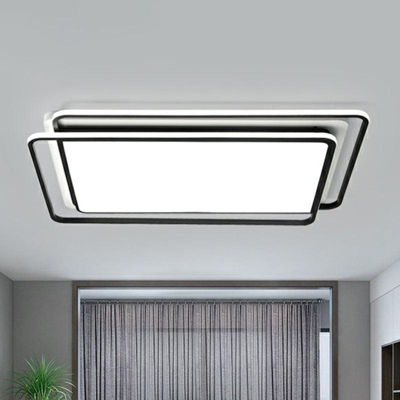 Black-White Rectangle LED Ceiling Light Contemporary Acrylic Flush Mount Light Fixture fro Living Room