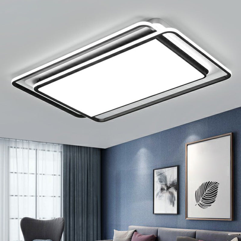 Black-White Rectangle LED Ceiling Light Contemporary Acrylic Flush Mount Light Fixture fro Living Room