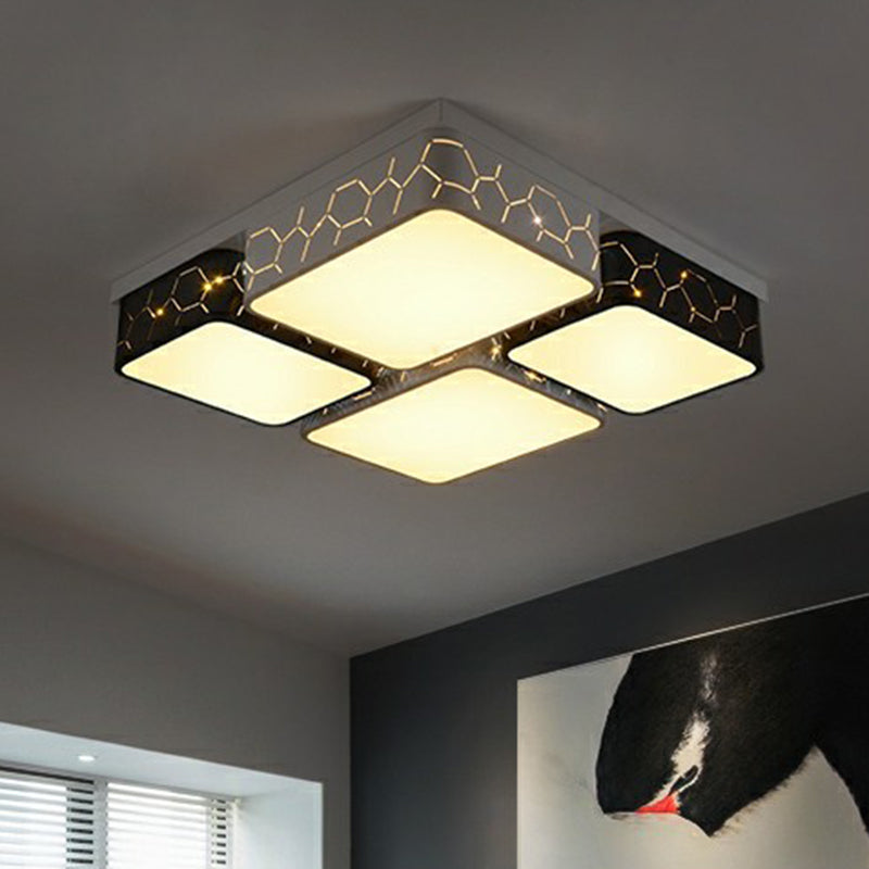 Black and White Checkered LED Flush Light Nordic Acrylic Hollowed-out Ceiling Mount Lamp