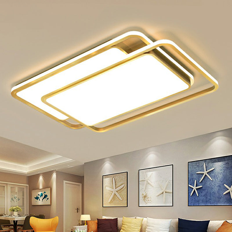 Lámpara de techo empotrada LED acrílica rectangular, accesorio de iluminación empotrado dorado contemporáneo para sala de estar