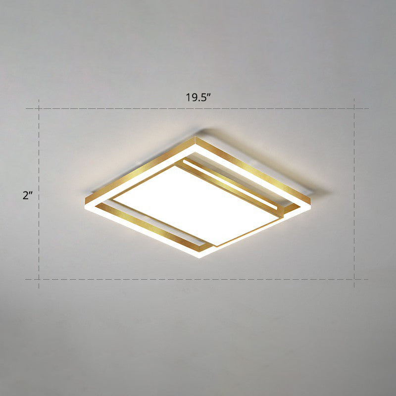 Living Room Ceiling Mounted Fixture Simple Gold Finish Flushmount Light with Rectangle Acrylic Shade
