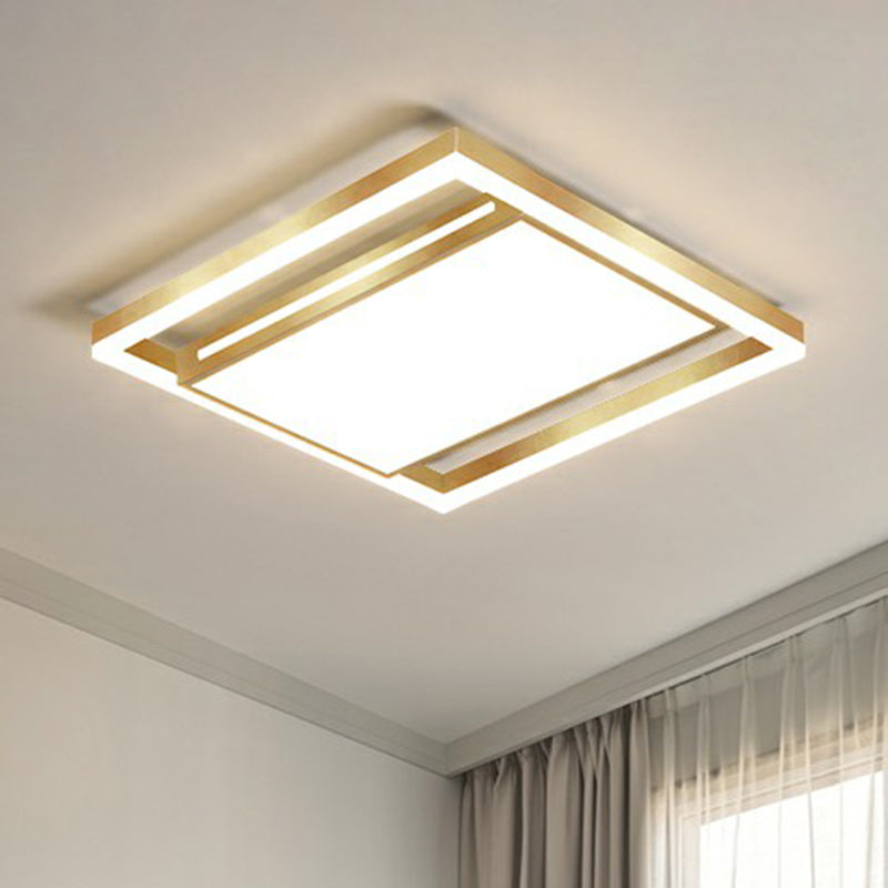 Living Room Ceiling Mounted Fixture Simple Gold Finish Flushmount Light with Rectangle Acrylic Shade