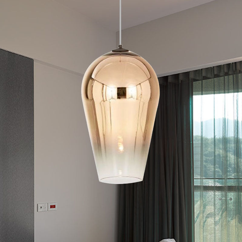 7"/8" Wide Cannon Pendant Lighting Modern Glass 1 Light Chrome/Gold/Rose Gold Hanging Light