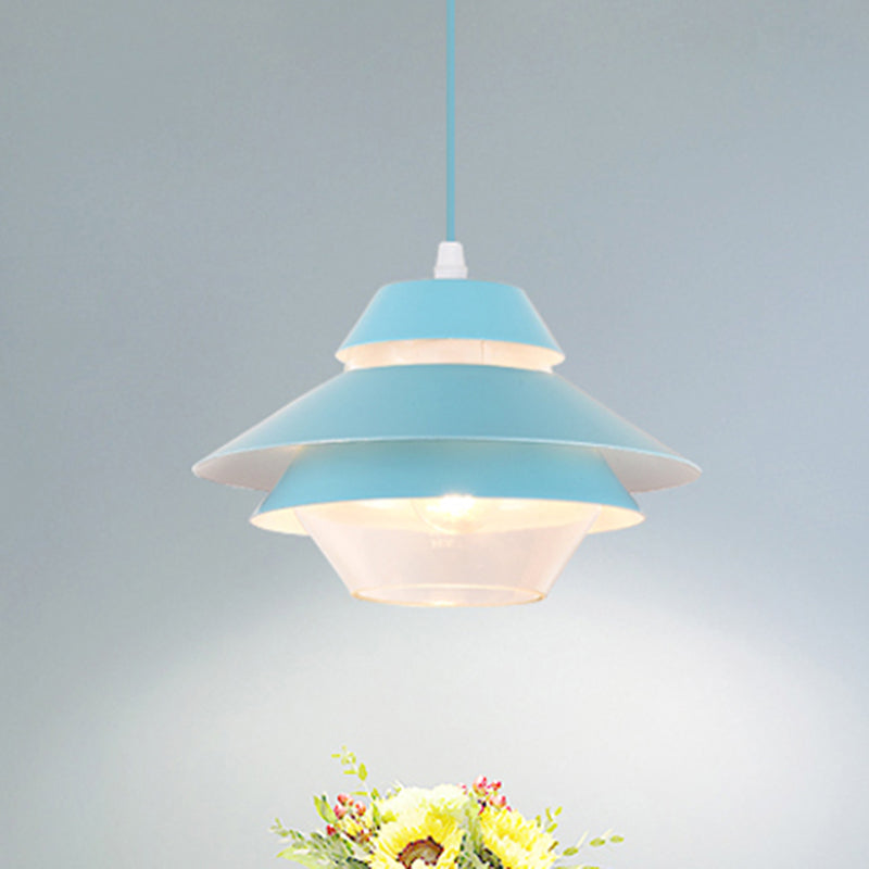 Macaron Stylish Flared Pendant Lighting Metallic 1-Light Living Room Hanging Ceiling Light in Blue/Green